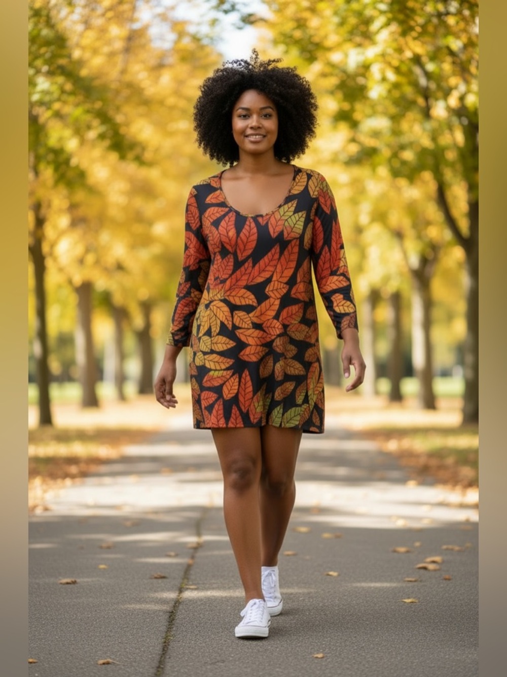 Lily Multicolor Leaf Pattern Long Sleeve Dress